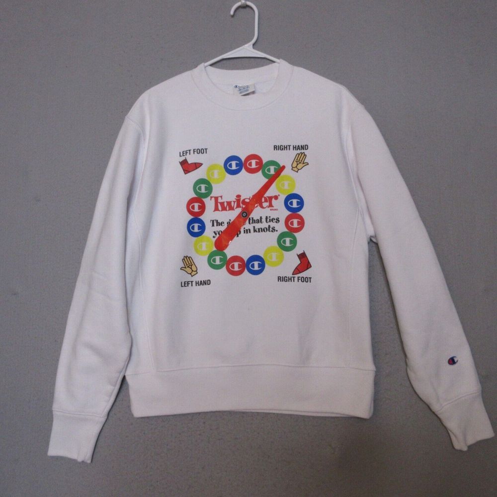 Champion Reverse Weave Twister Sweatshirt Pullover Men Medium White Iconic Retro